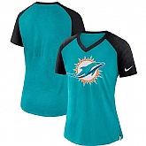 Women Miami Dolphins Nike Top V Neck T-Shirt Aqua Black